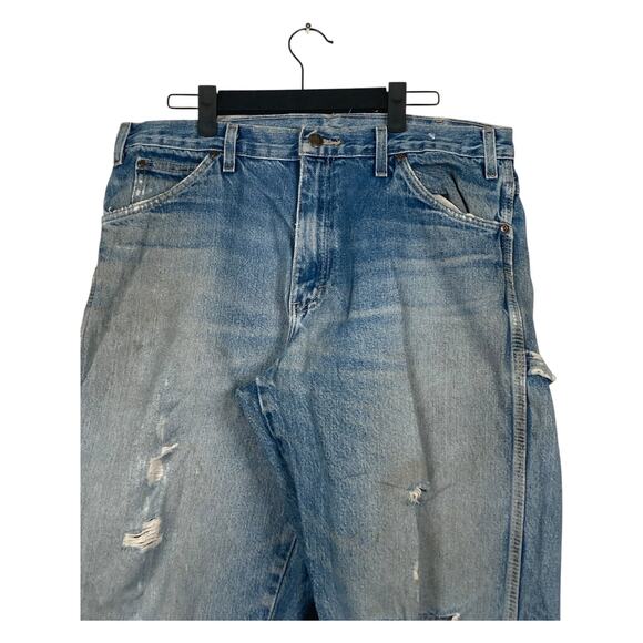 ***FRONT PIC Vintage Dickies Denim Carpenter Cut Off Shorts 34 - Picture 1 of 6